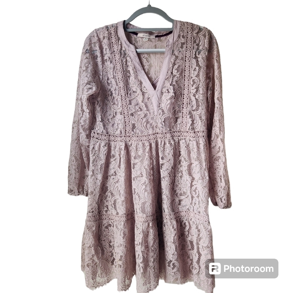 ANTIONETTE Lace Long Sleeve Dress Muave Size S